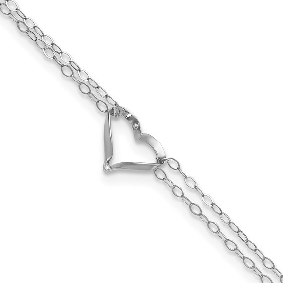14k White Gold Double Strand Heart Charm 9" or 10" + 1" ext. Jewelry Anklet - Picture 1 of 7